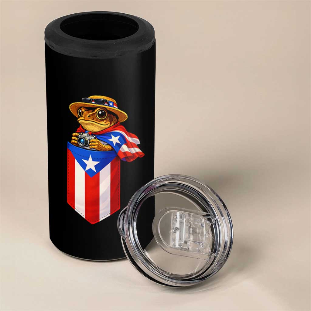 Funny Coqui Frog Puerto Rico Flag 4 in 1 Can Cooler Tumbler Puerto Rican Taino Buricua Borinquen