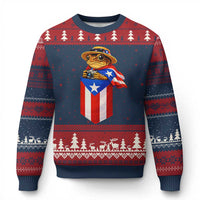 Funny Coqui Frog Puerto Rico Flag Ugly Christmas Sweater Puerto Rican Taino Buricua Borinquen