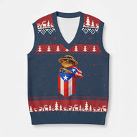 Funny Coqui Frog Puerto Rico Flag V-Neck Knit Sweater Vest Puerto Rican Taino Buricua Borinquen