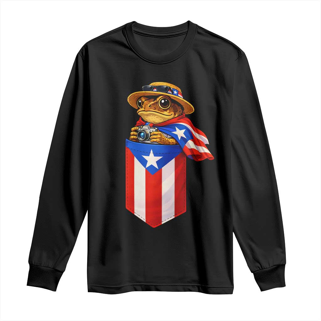 Funny Coqui Frog Puerto Rico Flag Long Sleeve Shirt Puerto Rican Taino Buricua Borinquen