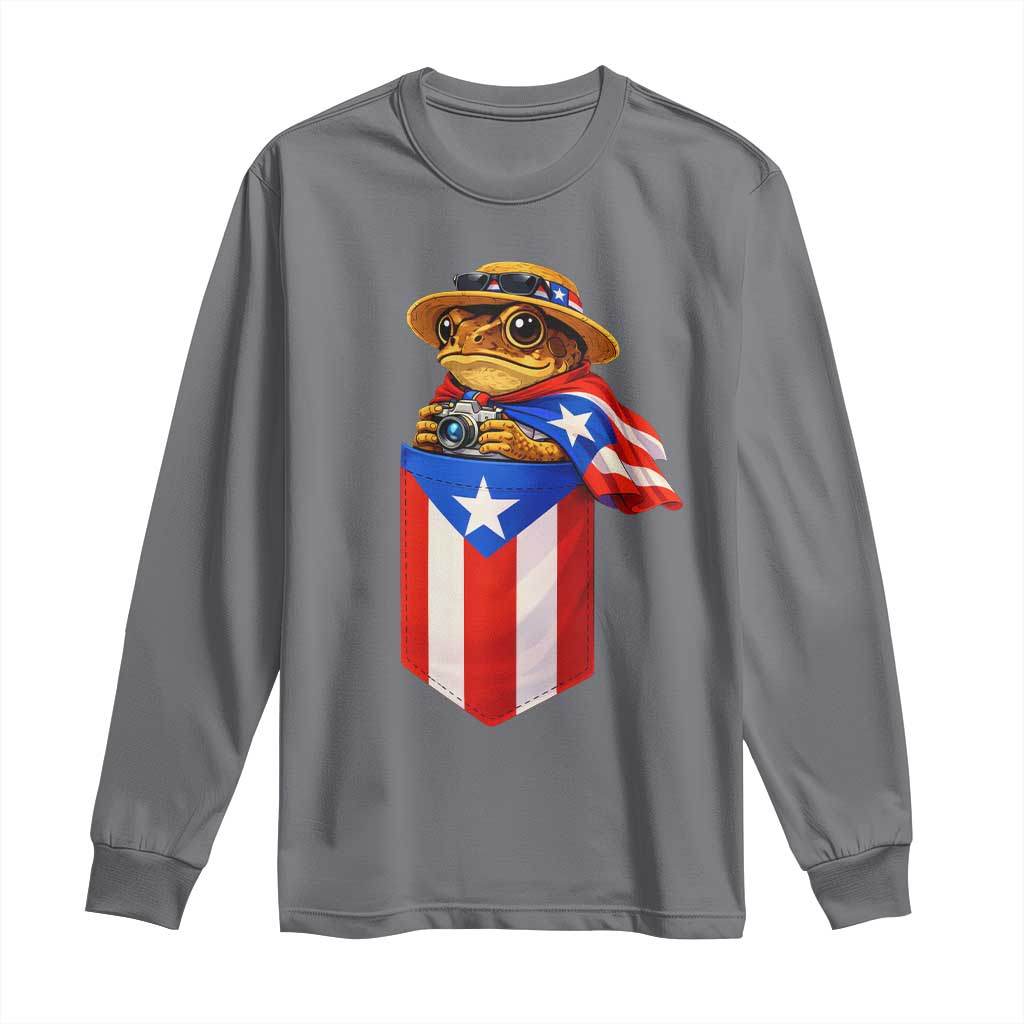 Funny Coqui Frog Puerto Rico Flag Long Sleeve Shirt Puerto Rican Taino Buricua Borinquen