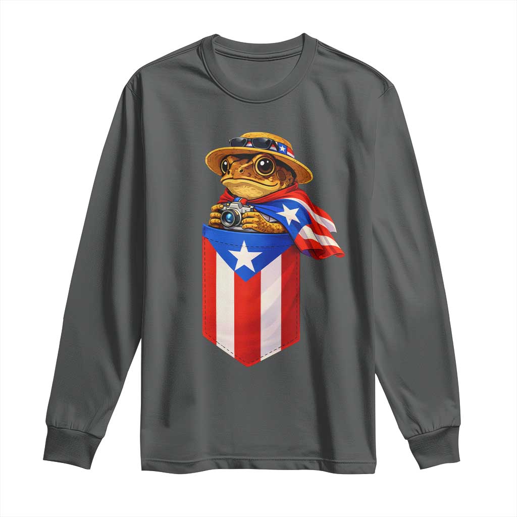 Funny Coqui Frog Puerto Rico Flag Long Sleeve Shirt Puerto Rican Taino Buricua Borinquen