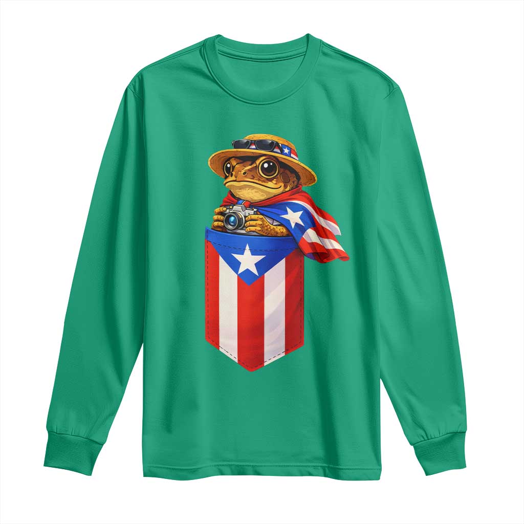 Funny Coqui Frog Puerto Rico Flag Long Sleeve Shirt Puerto Rican Taino Buricua Borinquen