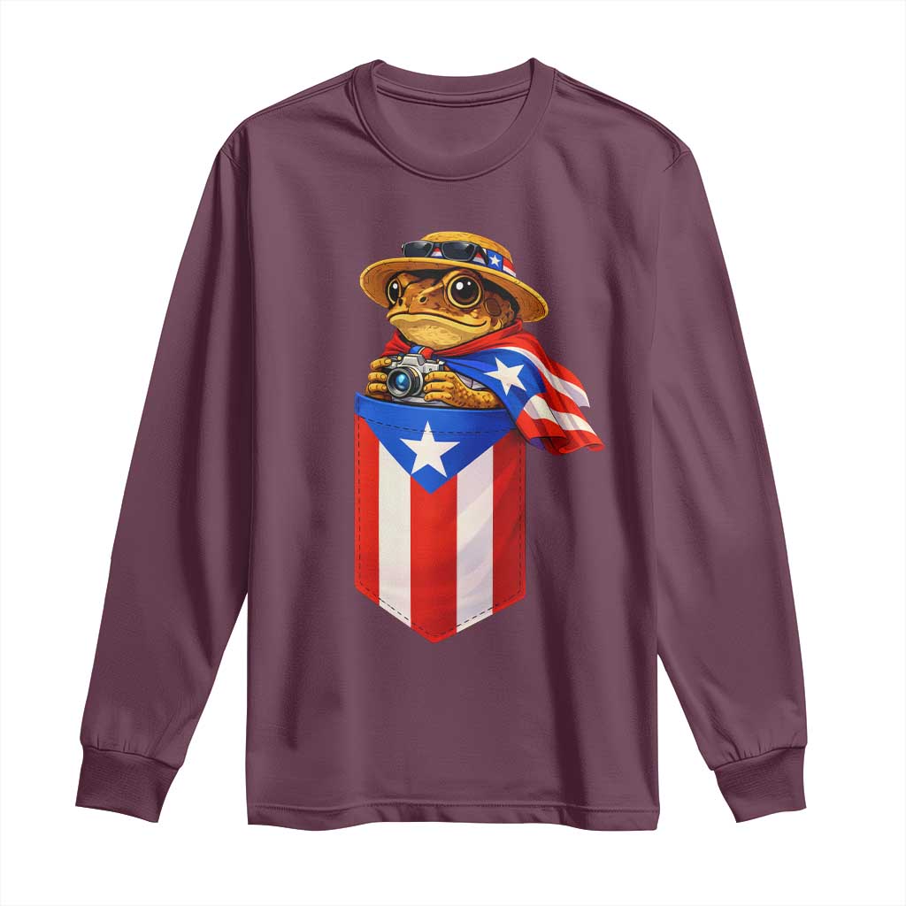 Funny Coqui Frog Puerto Rico Flag Long Sleeve Shirt Puerto Rican Taino Buricua Borinquen