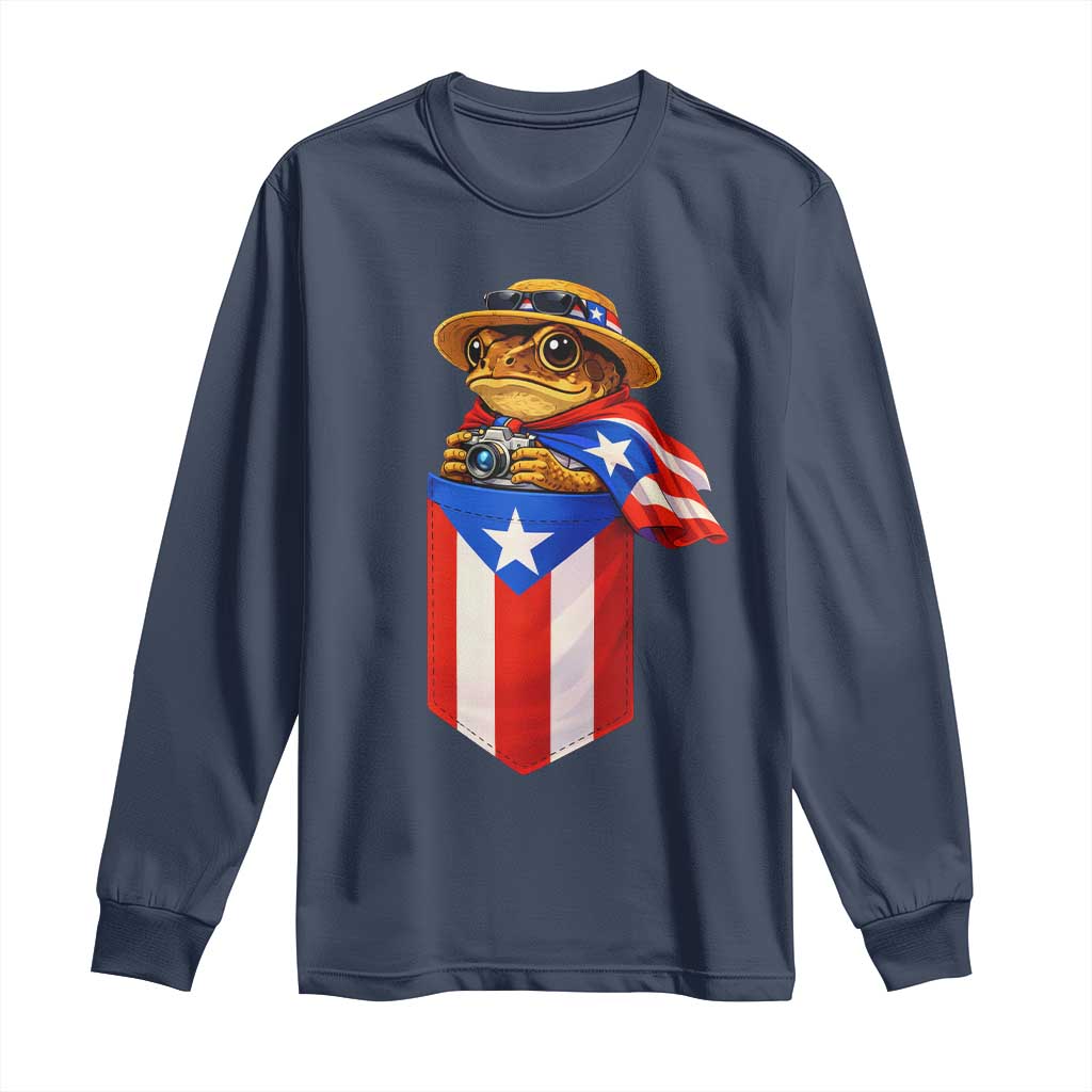 Funny Coqui Frog Puerto Rico Flag Long Sleeve Shirt Puerto Rican Taino Buricua Borinquen