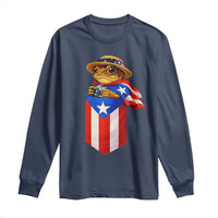Funny Coqui Frog Puerto Rico Flag Long Sleeve Shirt Puerto Rican Taino Buricua Borinquen