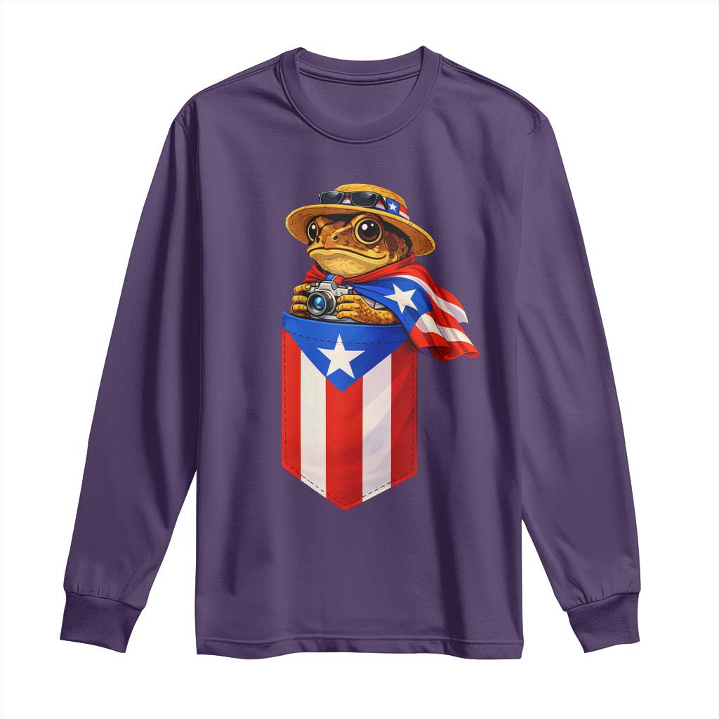 Funny Coqui Frog Puerto Rico Flag Long Sleeve Shirt Puerto Rican Taino Buricua Borinquen