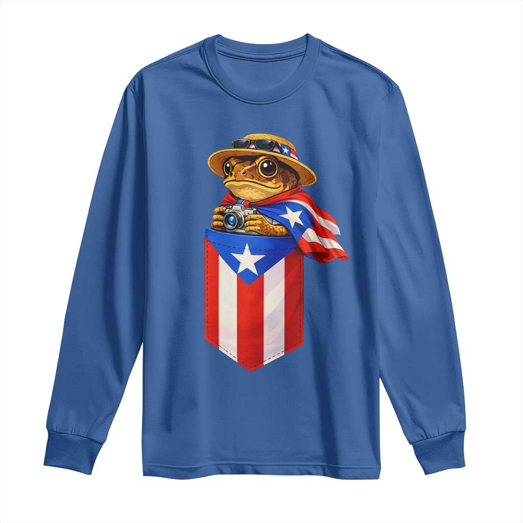 Funny Coqui Frog Puerto Rico Flag Long Sleeve Shirt Puerto Rican Taino Buricua Borinquen