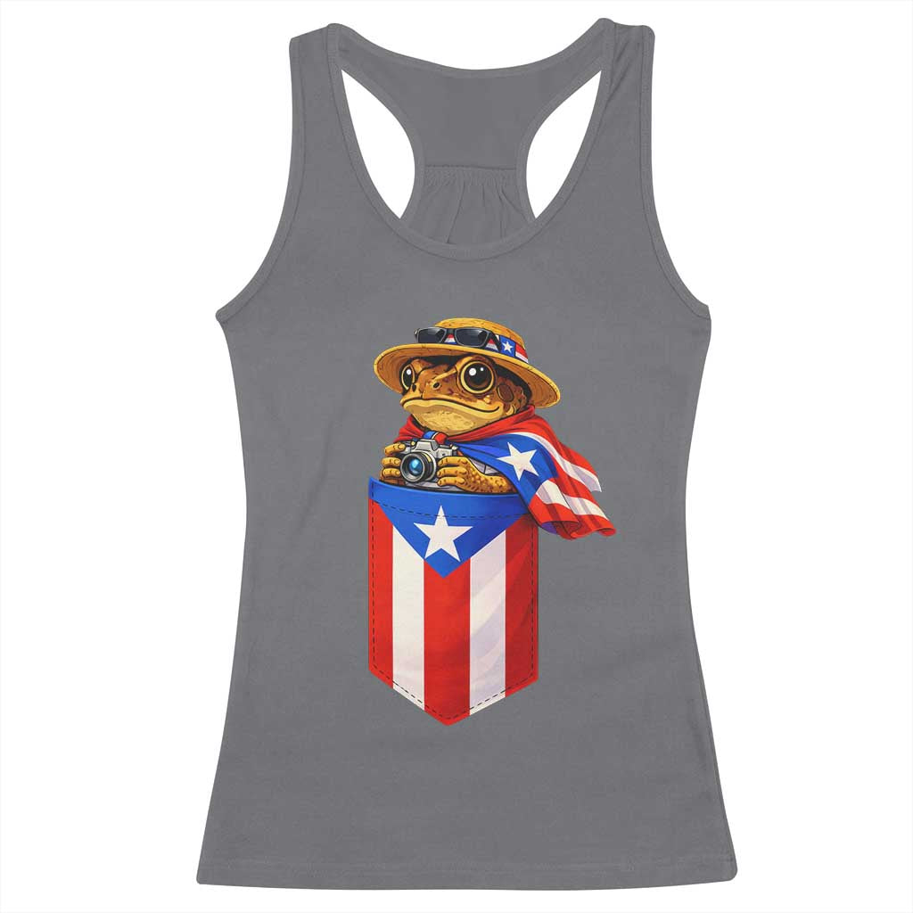 Funny Coqui Frog Puerto Rico Flag Racerback Tank Top Puerto Rican Taino Buricua Borinquen
