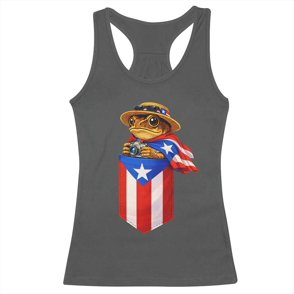 Funny Coqui Frog Puerto Rico Flag Racerback Tank Top Puerto Rican Taino Buricua Borinquen