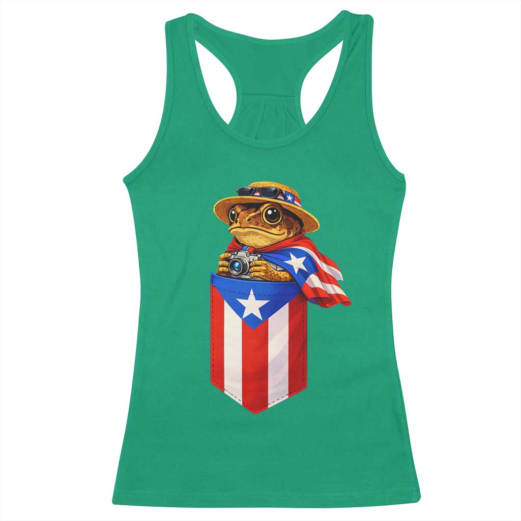 Funny Coqui Frog Puerto Rico Flag Racerback Tank Top Puerto Rican Taino Buricua Borinquen