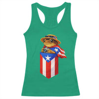 Funny Coqui Frog Puerto Rico Flag Racerback Tank Top Puerto Rican Taino Buricua Borinquen