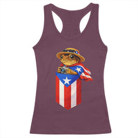 Funny Coqui Frog Puerto Rico Flag Racerback Tank Top Puerto Rican Taino Buricua Borinquen