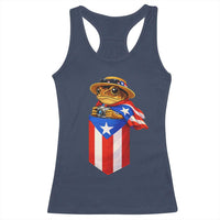 Funny Coqui Frog Puerto Rico Flag Racerback Tank Top Puerto Rican Taino Buricua Borinquen