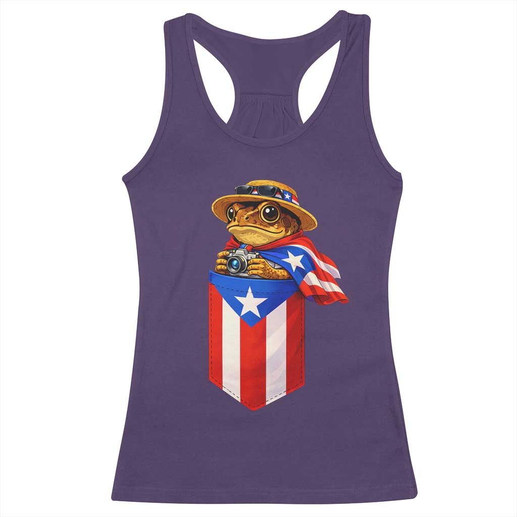 Funny Coqui Frog Puerto Rico Flag Racerback Tank Top Puerto Rican Taino Buricua Borinquen
