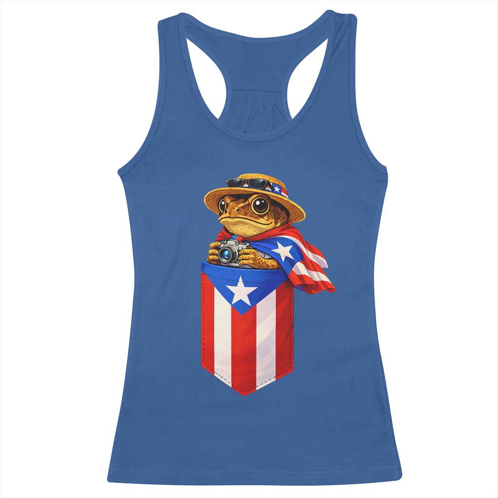 Funny Coqui Frog Puerto Rico Flag Racerback Tank Top Puerto Rican Taino Buricua Borinquen