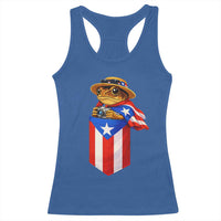 Funny Coqui Frog Puerto Rico Flag Racerback Tank Top Puerto Rican Taino Buricua Borinquen