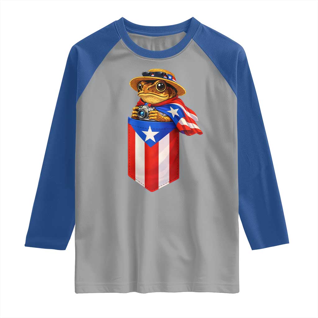Funny Coqui Frog Puerto Rico Flag Raglan Shirt Puerto Rican Taino Buricua Borinquen