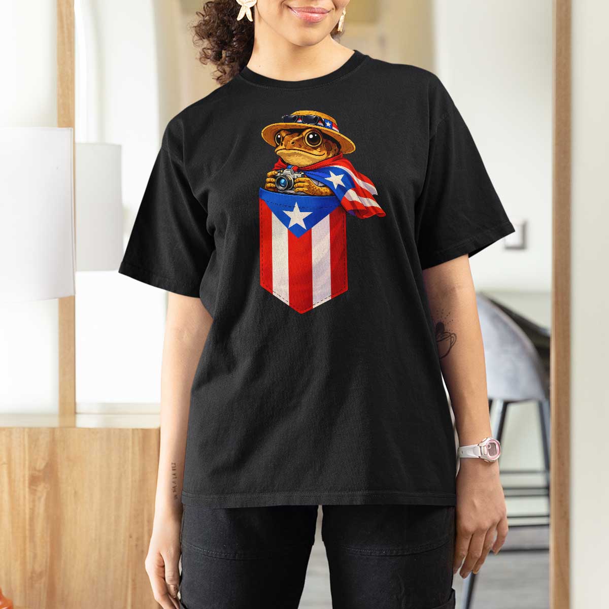 Funny Coqui Frog Puerto Rico Flag T Shirt For Women Puerto Rican Taino Buricua Borinquen