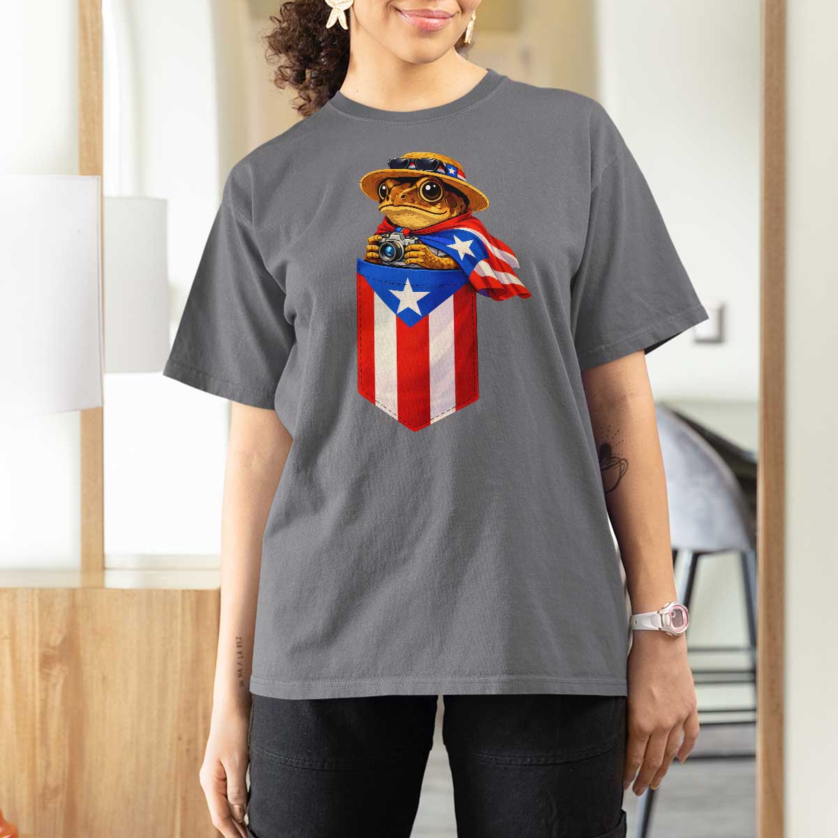 Funny Coqui Frog Puerto Rico Flag T Shirt For Women Puerto Rican Taino Buricua Borinquen
