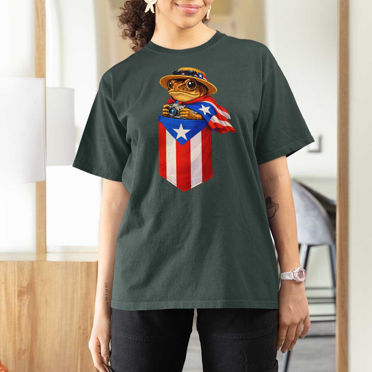 Funny Coqui Frog Puerto Rico Flag T Shirt For Women Puerto Rican Taino Buricua Borinquen