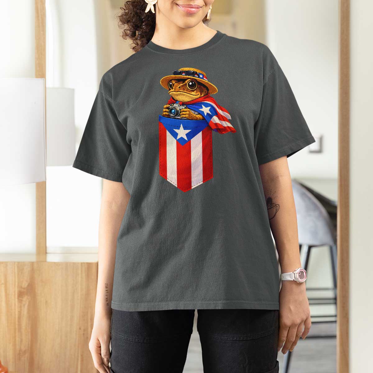 Funny Coqui Frog Puerto Rico Flag T Shirt For Women Puerto Rican Taino Buricua Borinquen