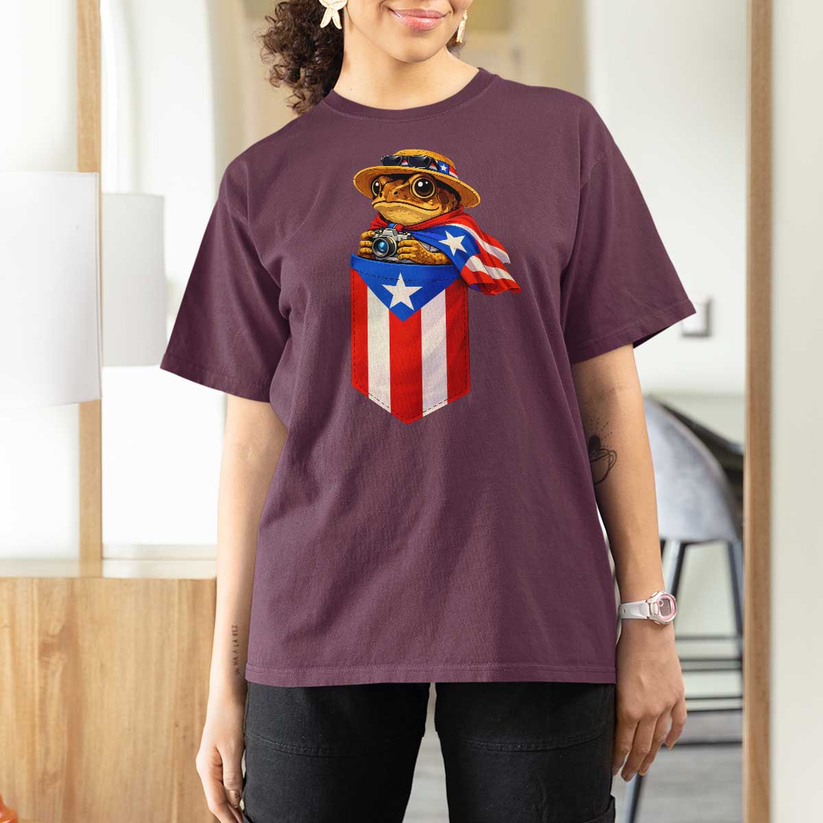 Funny Coqui Frog Puerto Rico Flag T Shirt For Women Puerto Rican Taino Buricua Borinquen