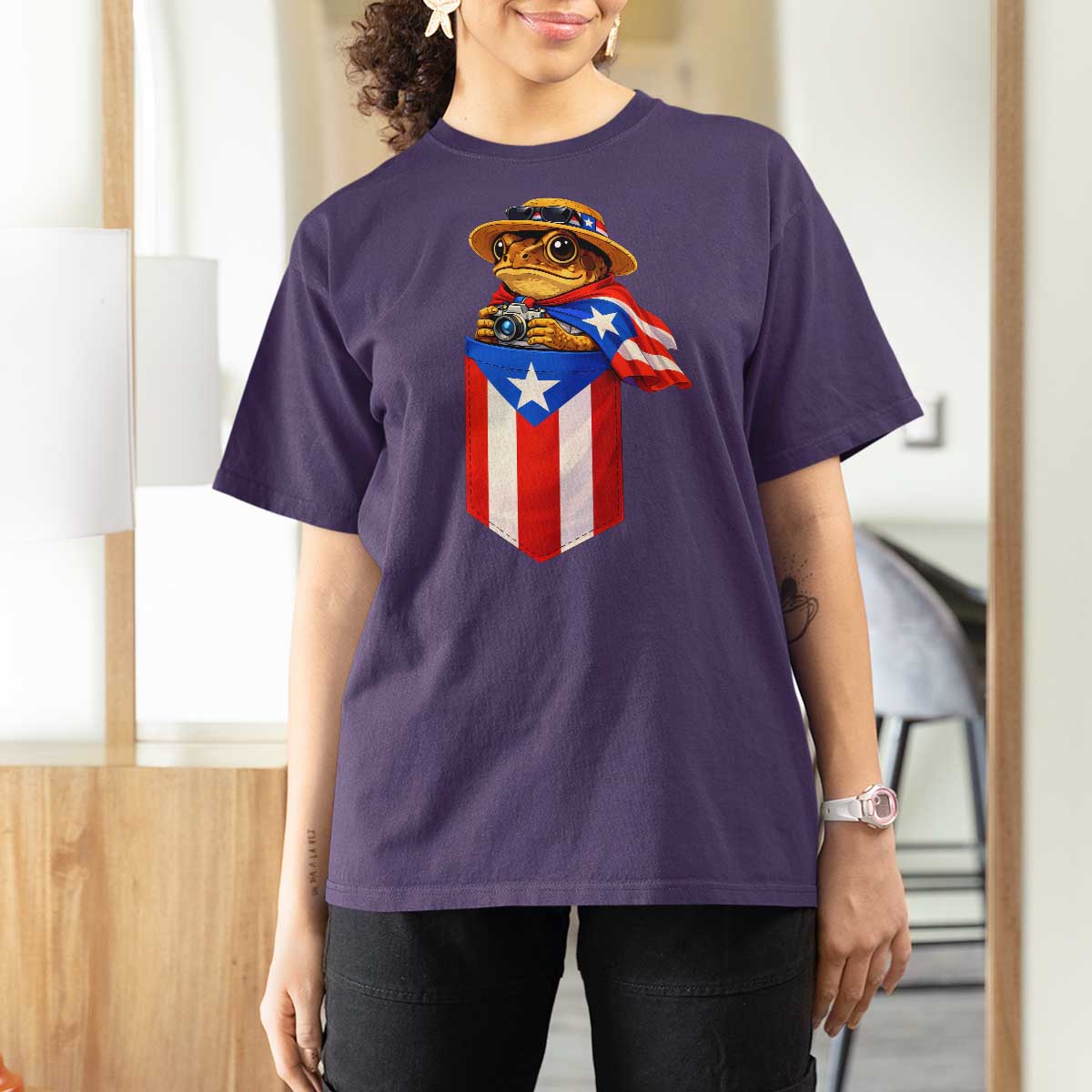 Funny Coqui Frog Puerto Rico Flag T Shirt For Women Puerto Rican Taino Buricua Borinquen