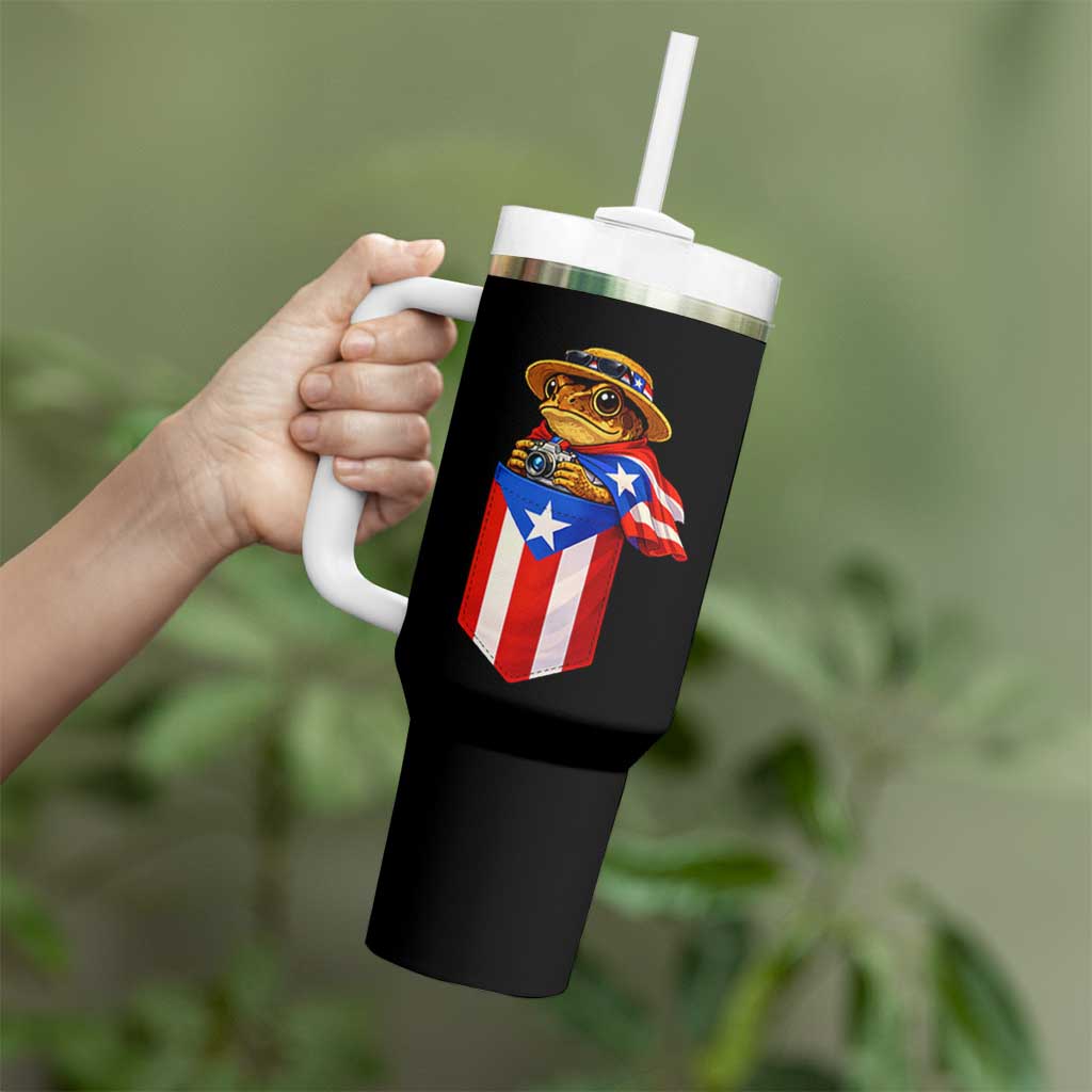 Funny Coqui Frog Puerto Rico Flag Tumbler With Handle Puerto Rican Taino Buricua Borinquen