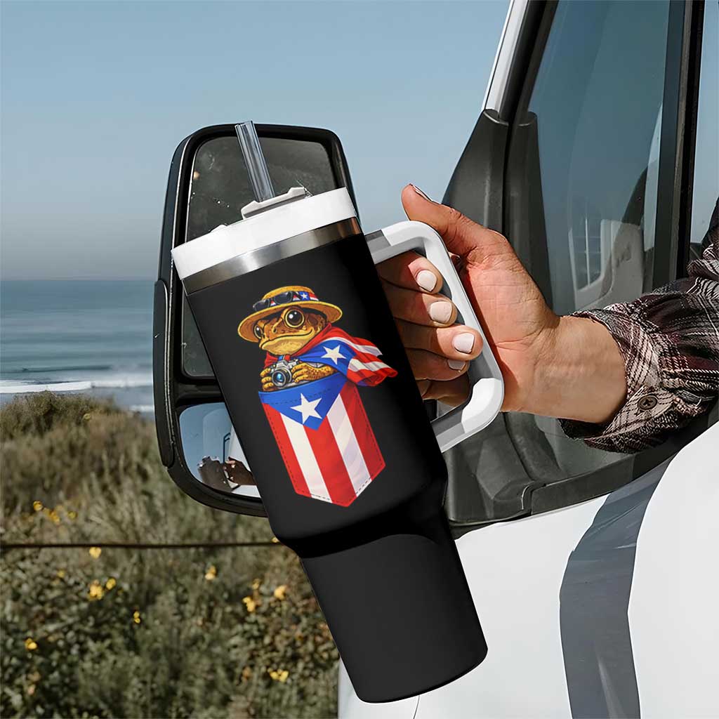 Funny Coqui Frog Puerto Rico Flag Tumbler With Handle Puerto Rican Taino Buricua Borinquen