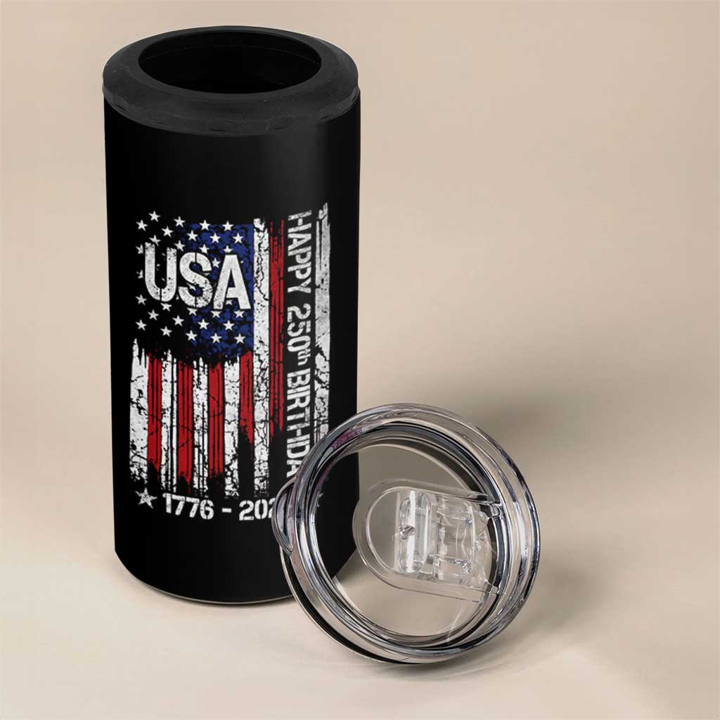 250 Years America Anniversary Flag 4 in 1 Can Cooler Tumbler 4th of July Patriotic Independence Day