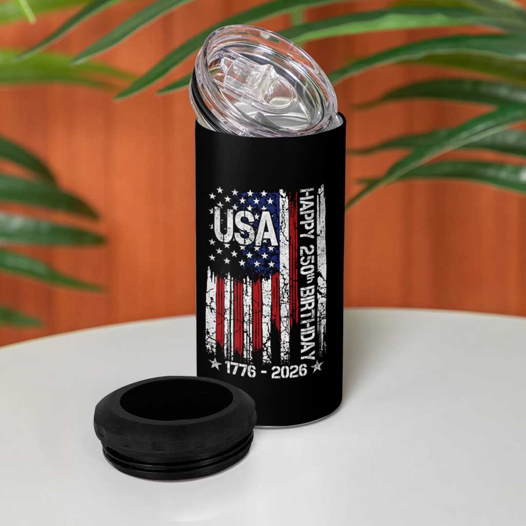 250 Years America Anniversary Flag 4 in 1 Can Cooler Tumbler 4th of July Patriotic Independence Day