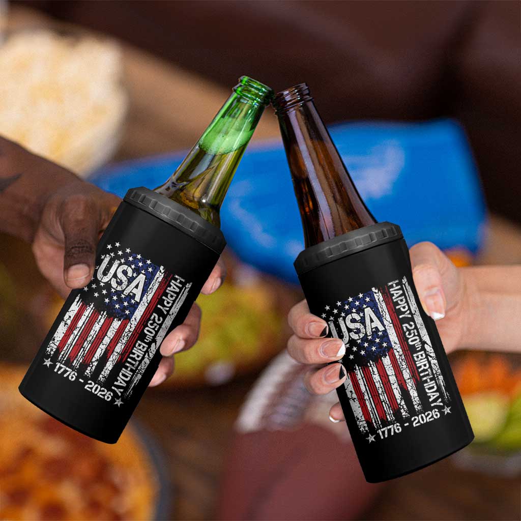 250 Years America Anniversary Flag 4 in 1 Can Cooler Tumbler 4th of July Patriotic Independence Day