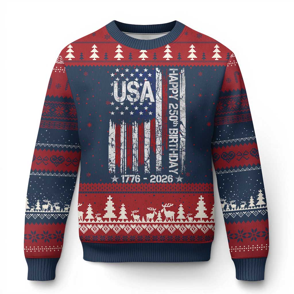 250 Years America Anniversary Flag Ugly Christmas Sweater 4th of July Patriotic Independence Day