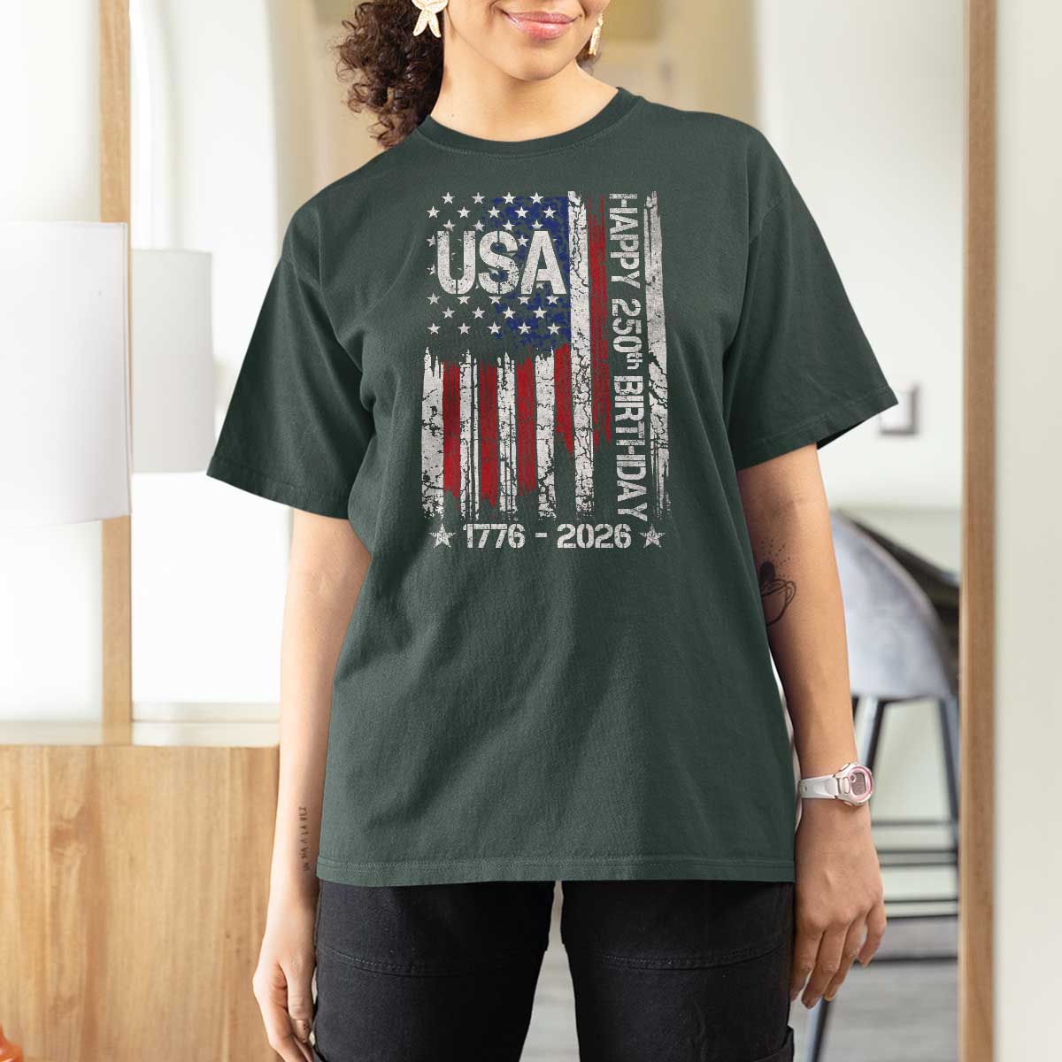 250 Years America Anniversary Flag T Shirt For Women 4th of July Patriotic Independence Day