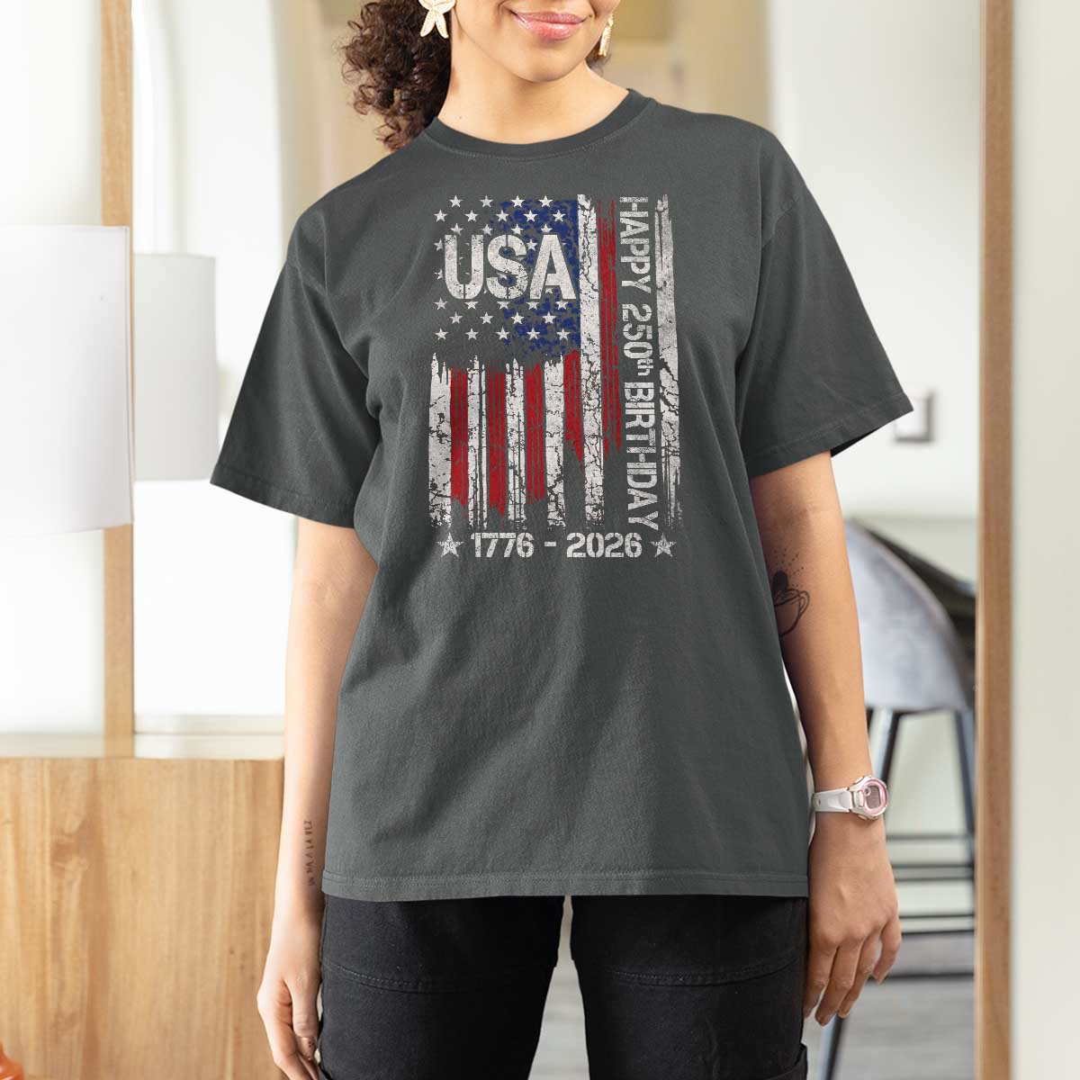 250 Years America Anniversary Flag T Shirt For Women 4th of July Patriotic Independence Day