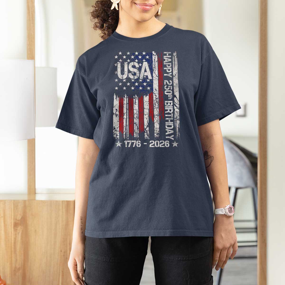 250 Years America Anniversary Flag T Shirt For Women 4th of July Patriotic Independence Day