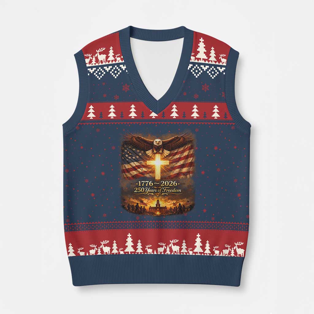 250th Anniversary USA V-Neck Knit Sweater Vest 1776 2026 4th of July Patriotic Us 250 Flag