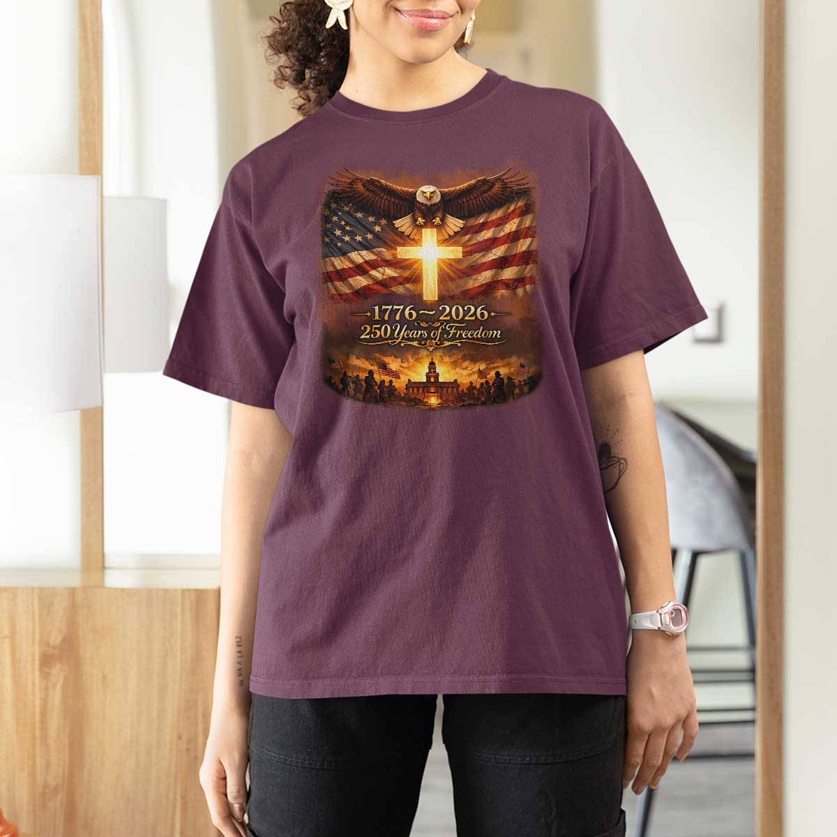 250th Anniversary USA T Shirt For Women 1776 2026 4th of July Patriotic Us 250 Flag