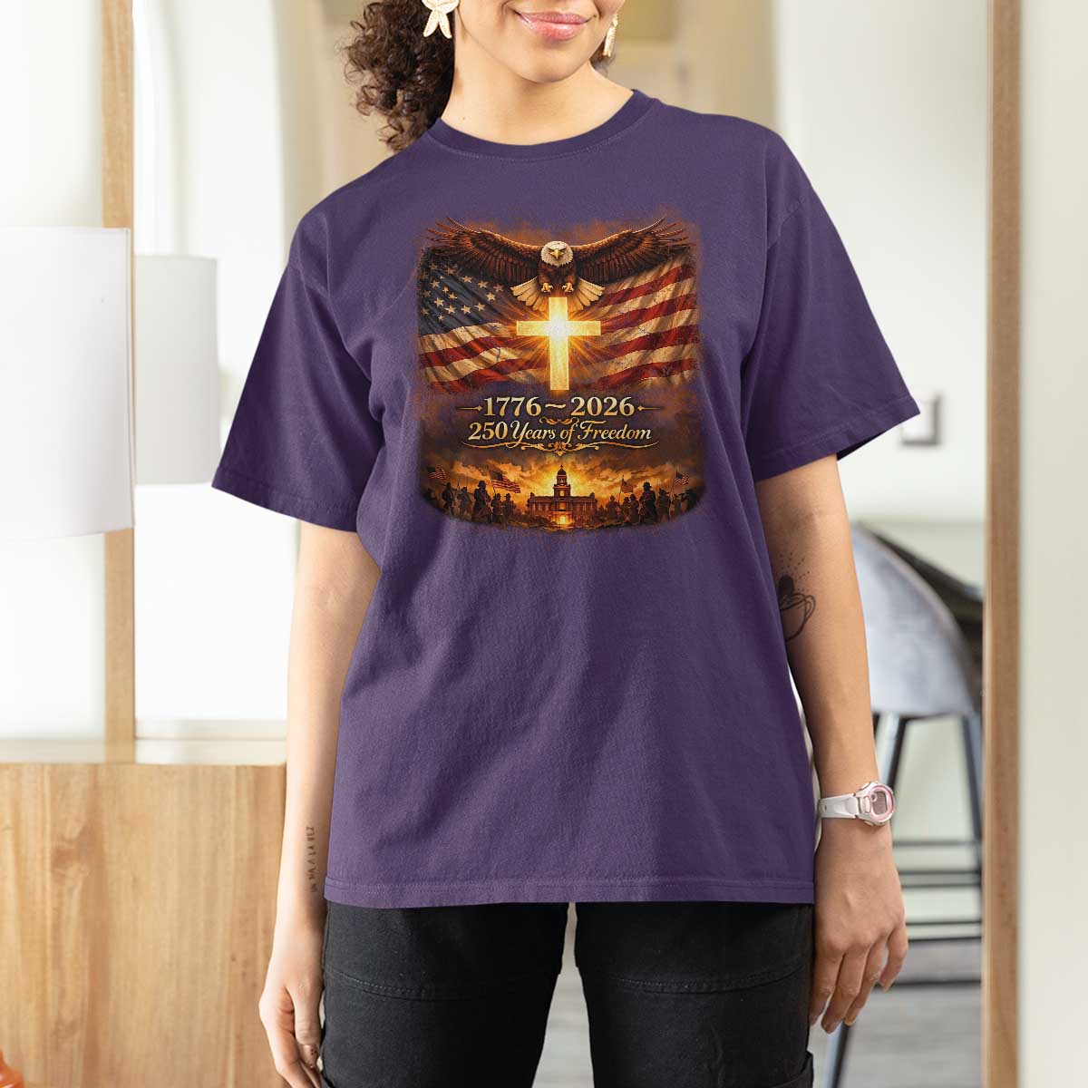 250th Anniversary USA T Shirt For Women 1776 2026 4th of July Patriotic Us 250 Flag