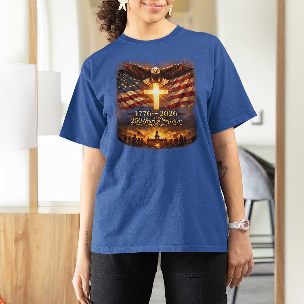250th Anniversary USA T Shirt For Women 1776 2026 4th of July Patriotic Us 250 Flag