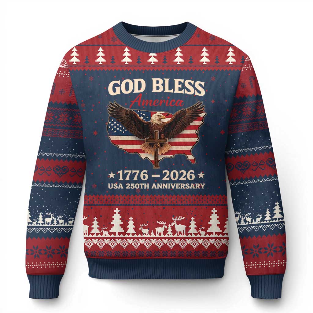 God Bless America 250th Anniversary Ugly Christmas Sweater 250 Years USA 4th Of July