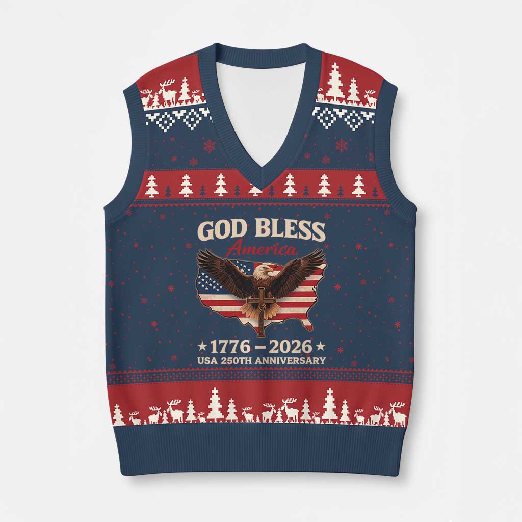 God Bless America 250th Anniversary V-Neck Knit Sweater Vest 250 Years USA 4th Of July