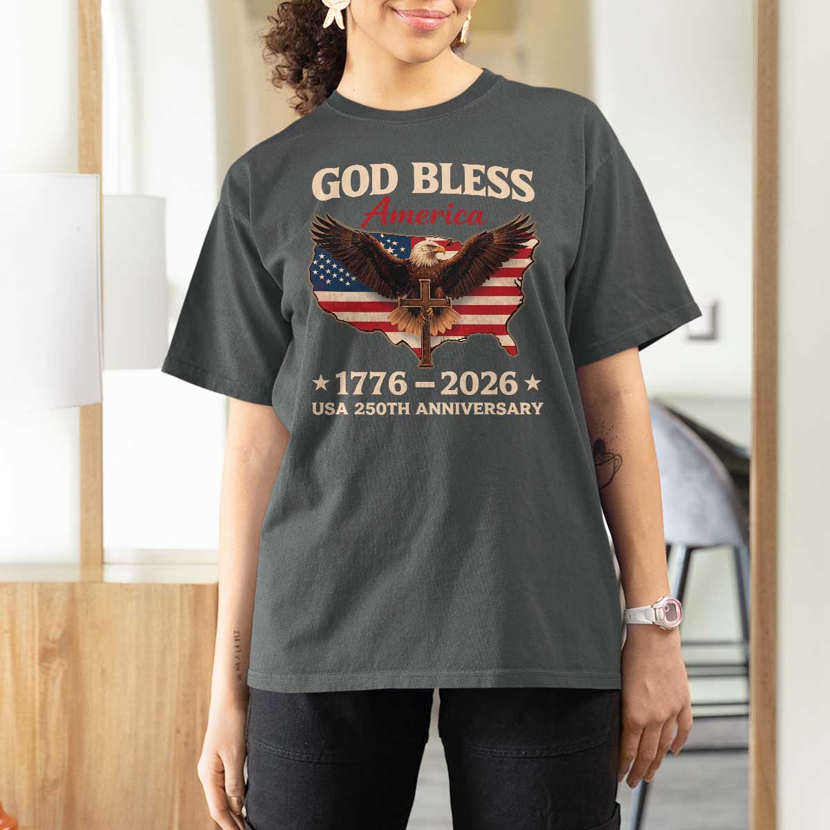 God Bless America 250th Anniversary T Shirt For Women 250 Years USA 4th Of July