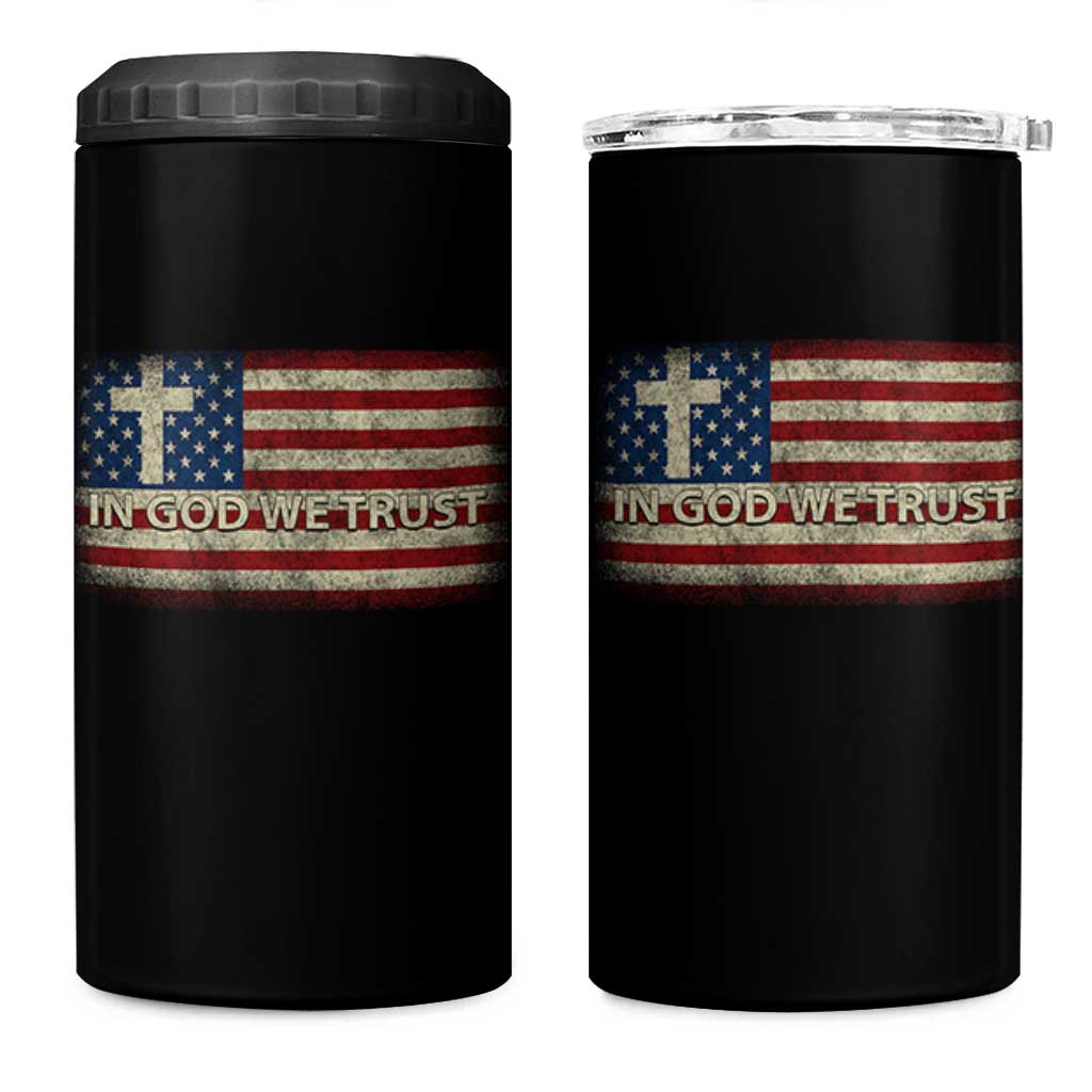 In God We Trust Christian US Flag 4 in 1 Can Cooler Tumbler