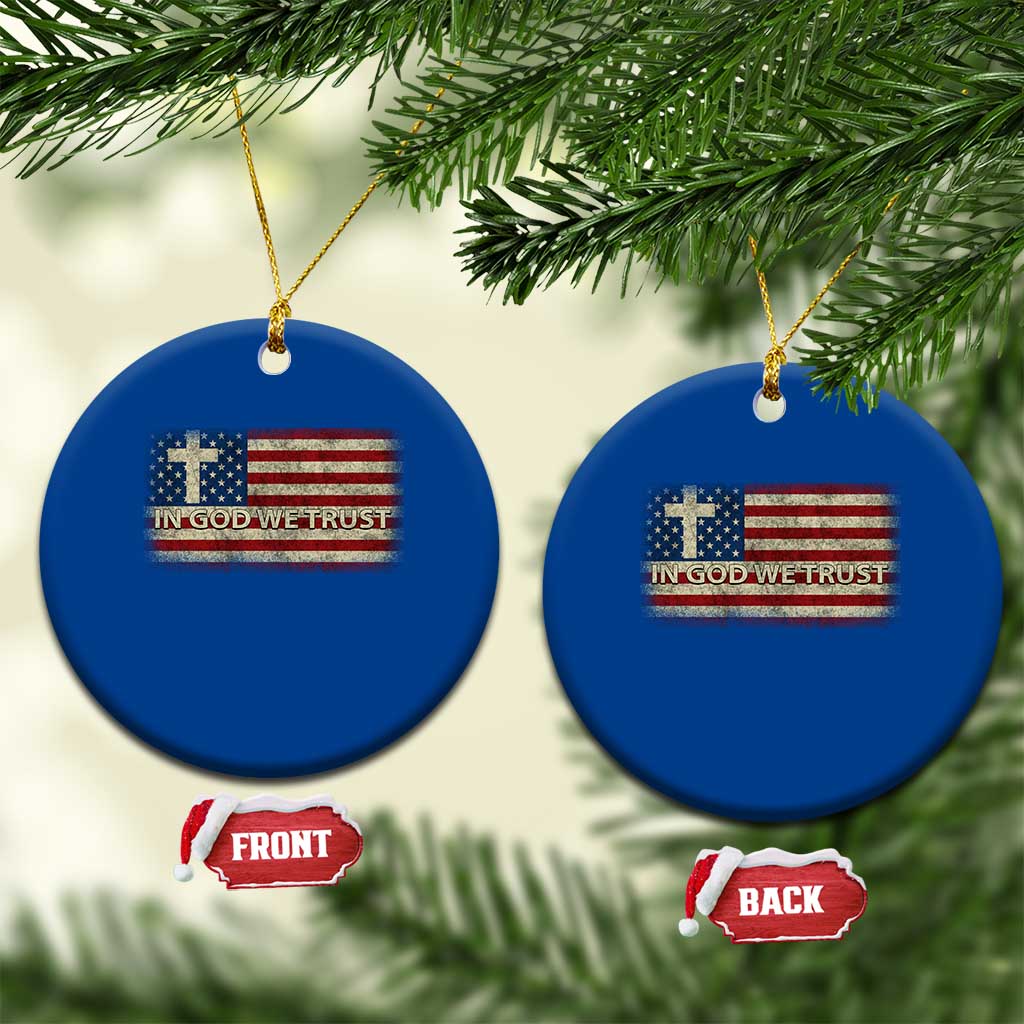 In God We Trust Christian US Flag Ceramic Ornament