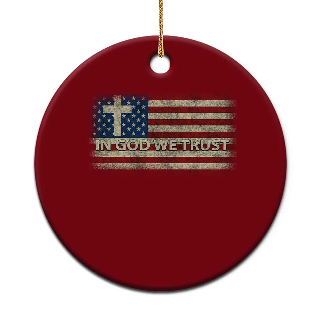 In God We Trust Christian US Flag Ceramic Ornament