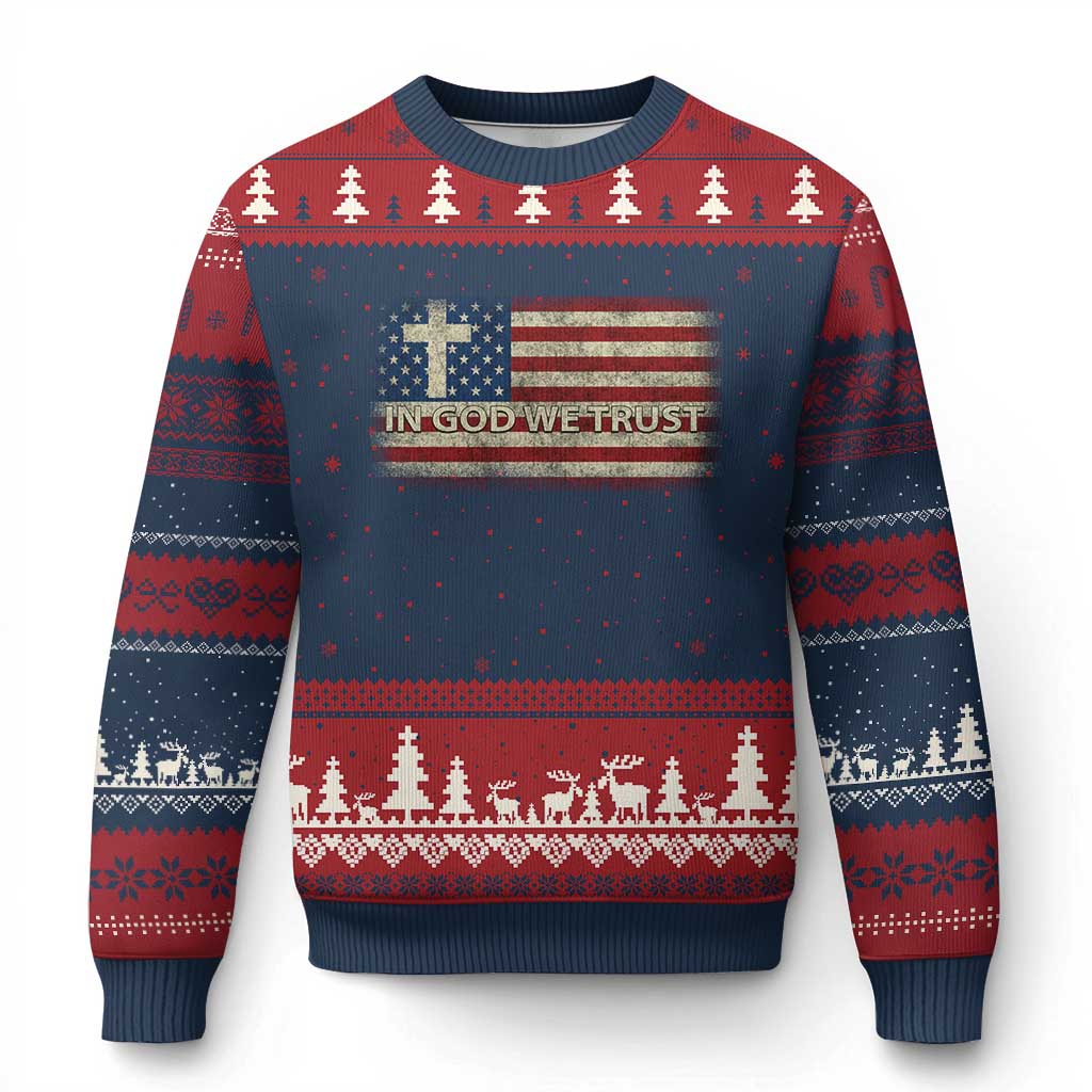 In God We Trust Christian US Flag Ugly Christmas Sweater