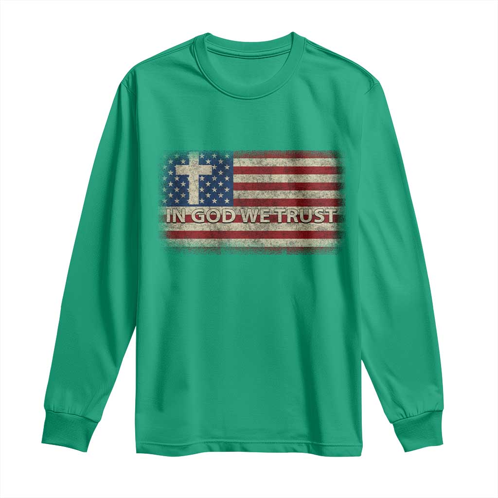 In God We Trust Christian US Flag Long Sleeve Shirt