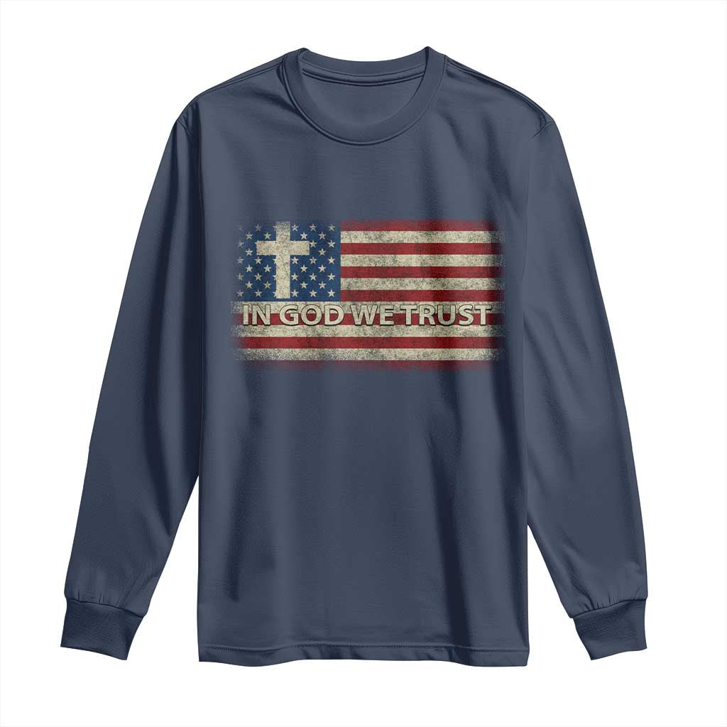 In God We Trust Christian US Flag Long Sleeve Shirt